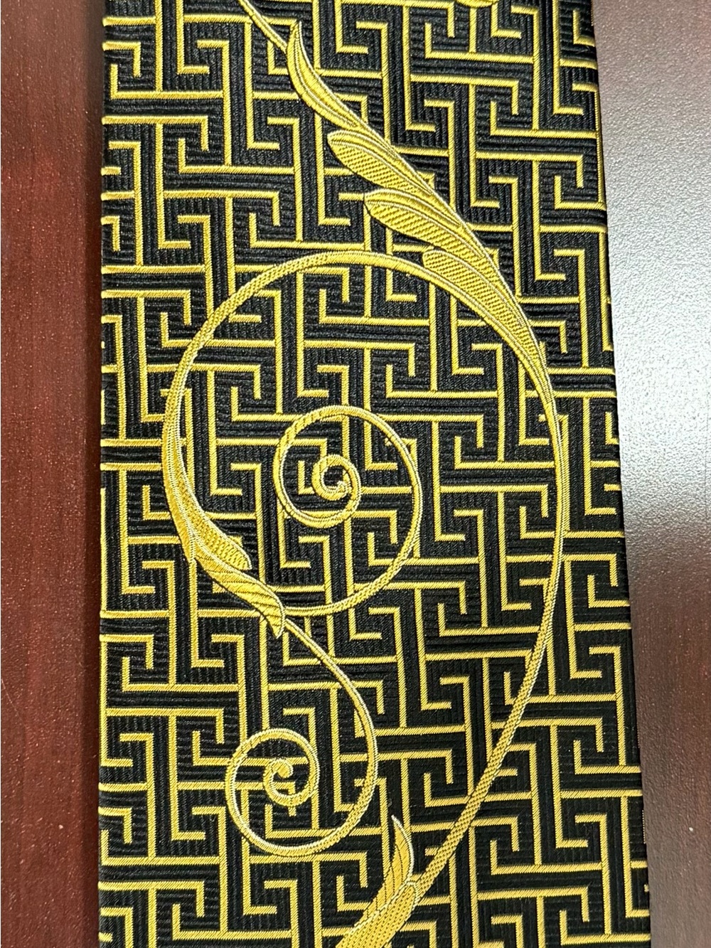 Versace Black and Gold Scroll Medusa-Style Silk Tie